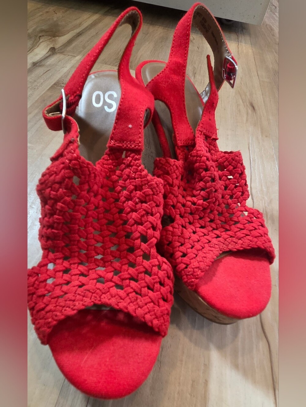 SO Red Woven Suede Wedge Sandals